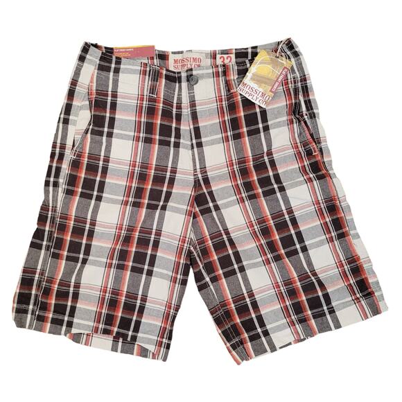 Mossimo Men's Flat Front Bermuda Shorts Size 32 Orange Plaid 100% Cotton Golf - Picture 1 of 12